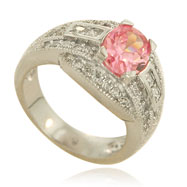 Picture of Sterling Silver Fancy Pink and White CZ Ring