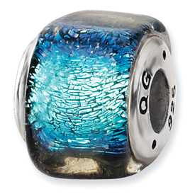 Picture of Sterling Silver Blue Dichroic Glass Square Bead