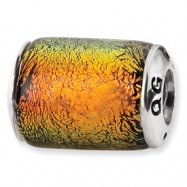 Picture of Sterling Silver Orange Dichroic Glass Barrel Bead