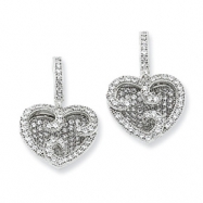 Picture of Sterling Silver & CZ Polished Heart Dangle Post Earrings