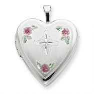 Picture of Sterling Silver 20mm Enameled with Cross Design Heart Locket chain
