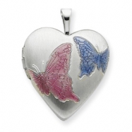 Picture of Sterling Silver 20mm with Enameled Butterflies Heart Locket chain