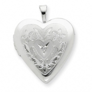 Picture of Sterling Silver 20mm Heart & Flowers Diamond Heart Locket chain