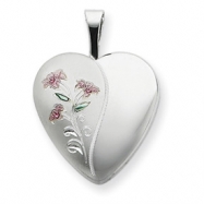 Picture of Sterling Silver 16mm Enameled Lily Heart Locket chain