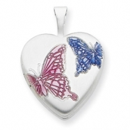 Picture of Sterling Silver 16mm Enameled Butterfly Heart Locket chain