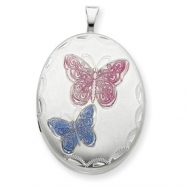 Picture of Sterling Silver 20mm Enameled Butterfly Oval Locket chain
