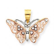 Picture of 14k Two-tone & Rhodium Diamond-cut Butterfly Pendant