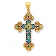 Picture of 14K Stained Glassed Flower Center Budded Cross Pendant