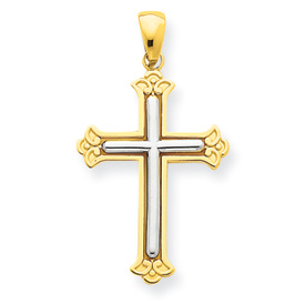 Picture of 14K Two-tone White Cross in Budded Yellow Cross Frame Pendant