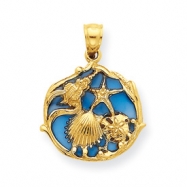 Picture of 14K Blue Stained Glassed Shell Cluster Pendant