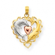 Picture of 14K Two-tone & Rhodium Dolphins in Heart Pendant