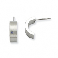 Picture of Stainless Steel Blue CZ Satin Half Hoop Post Earrings