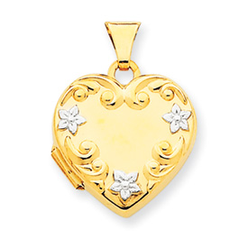 Picture of 14k Heart Locket with Rhodium Flowers