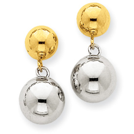 Picture of 14k Two-tone Polished Ball Dangle Post Earrings