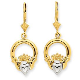 Picture of 14k Two-tone Claddagh Leverback Earrings