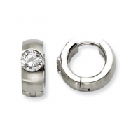 Picture of Stainless Steel Satin w/ CZ Hinged Hoop Earrings