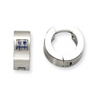 Picture of Stainless Steel Blue CZ Brushed & Polished Round Hinged Hoop Earrings