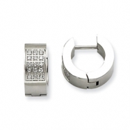 Picture of Stainless Steel CZ Satin Round Hinged Hoop Earrings