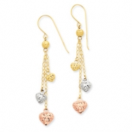 Picture of 14k Tri-color Puff Heart Dangle Earrings