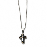 Picture of Stainless Steel Black & Gold-plated Cross Pendant 22in Necklace chain
