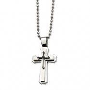 Picture of Stainless Steel Black IP Plated Cross Pendant 24in Necklace chain