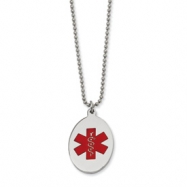 Picture of Stainless Steel Red Enamel Oval Medical Pendant 22in Necklace chain