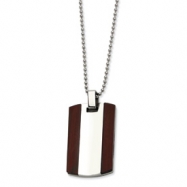 Picture of Stainless Steel Wood Dog Tag Pendant  24 in. Necklace chain