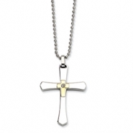 Picture of Stainless Steel 14k Gold w/ Diamond Cross Pendant 22in Necklace chain