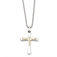 Picture of Stainless Steel 14k Gold Diamond Cut Cross Pendant 22in Necklace chain
