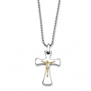 Picture of Stainless Steel 14k Gold Crucifix Pendant 22in Necklace chain