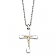 Picture of Stainless Steel 14k Gold Crucifix Pendant 22in Necklace chain