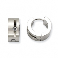 Picture of Stainless Steel CZ Satin Round Hinged Hoop Earrings