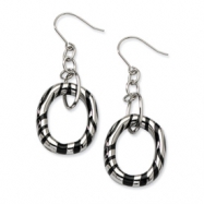 Picture of Stainless Steel Black Resin Striped Oval Dangle Earrings