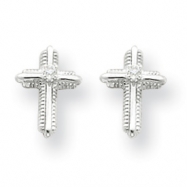 Picture of 14k White Gold Cross CZ Post Earrings