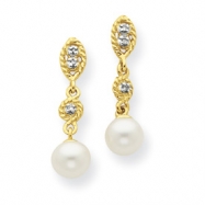 Picture of 14k & Rhodium 6.5mm FW Cult Button Pearl & Diamond Post Earrings