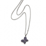 Picture of Stainless Steel Purple Crystal Buterfly Pendant 22in Necklace chain