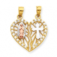 Picture of 10k Two-tone CZ Religious Break-apart Heart Pendant