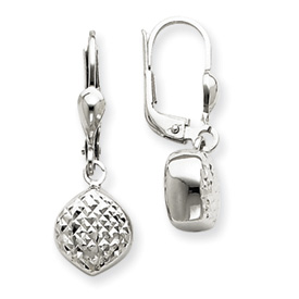 Picture of 14k White Gold Polished & Diamond-Cut Dangle Leverback Earrings