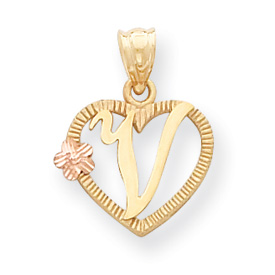Picture of 14k Two-Tone Initial V in Heart Charm