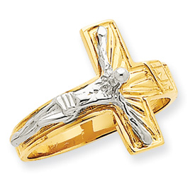 Picture of 14k Two-tone Polished & Diamond-Cut Mens Crucifix Ring