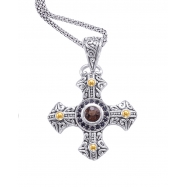 Picture of Alesandro Menegati 18K Accented Sterling Cross Necklace with Smoky Quartz