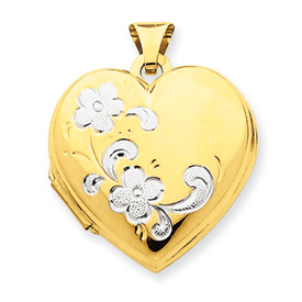 Picture of 14k & Rhodium Floral Heart Locket