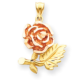 Picture of 14k Two-Tone Solid Satin Diamond-cut Flower Pendant