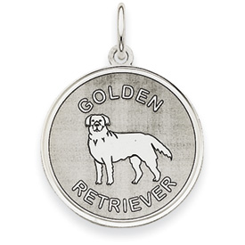Picture of 14k White Gold Polished Engraveable Golden Retriever Disc Charm