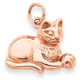Picture of 14k Rose Gold Solid Polished Open-Backed Cat Charm