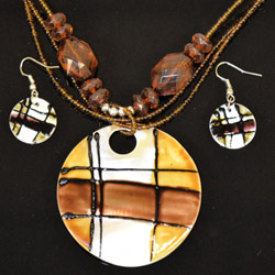 Picture of Brown and Black Necklace and Earrings Set