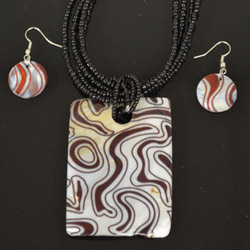 Picture of Black,Brown and Cream Mother of Pearl Necklace and Earrings Set