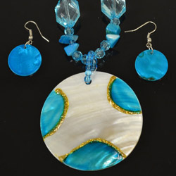 Picture of Blue and White Mother of Pearl Necklace and Earrings Set