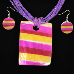 Picture of Multicolored Purple Mother of Pearl Necklace and Earrings Set