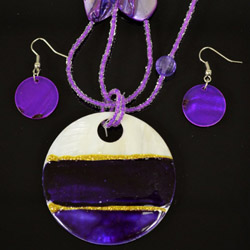 Picture of Purple and White Mother of Pearl Necklace and Earrings Set